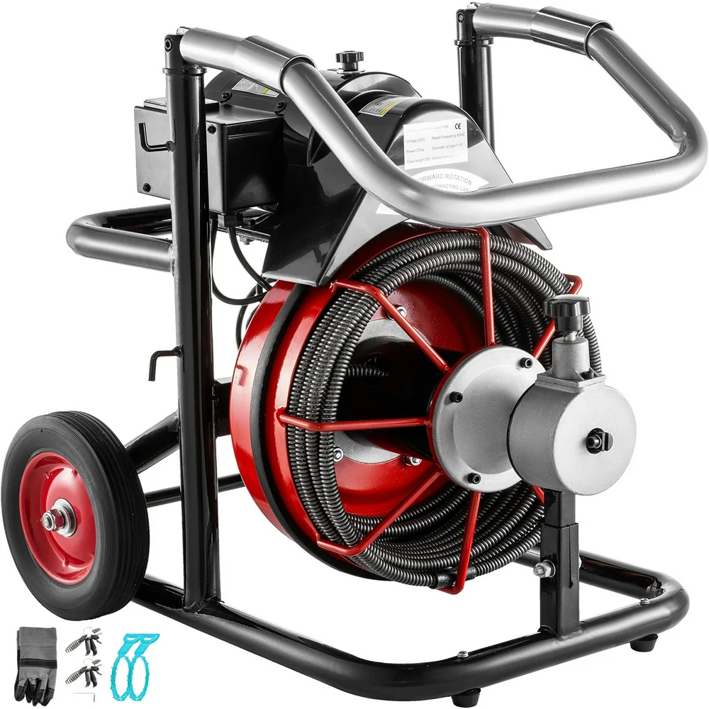 VEVOR Drain Cleaning Machine 50 ft x 3/8 in Red Snake Sewer